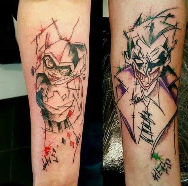 Ghostly And Ghastly Couple Tattoo Forearms