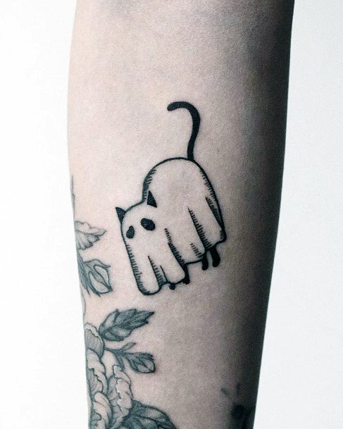 Ghoul Cat Tattoo For Women On Legs