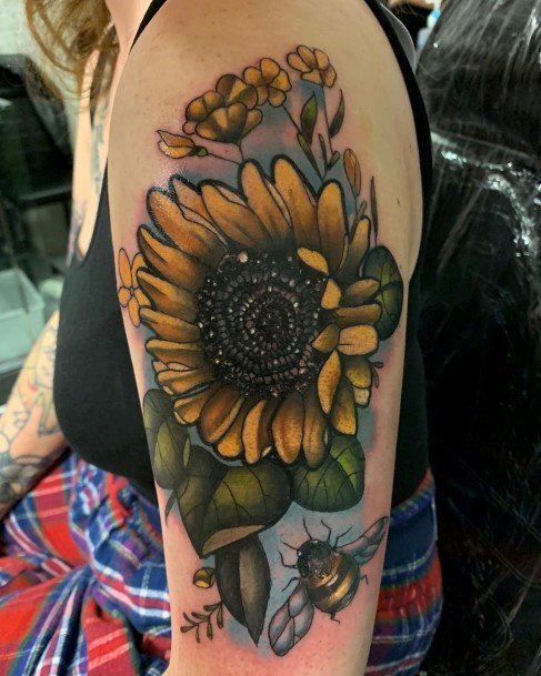 Giant Sunflower Tattoo Womens Arms