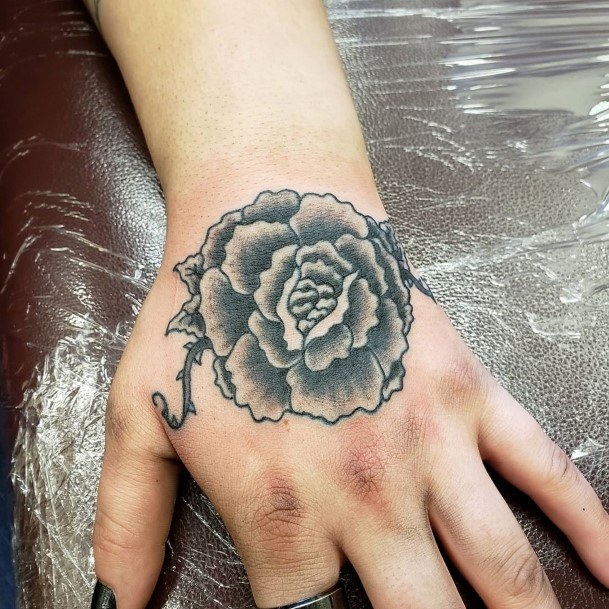 Gigantic Black Rose Tattoo Womens Hand