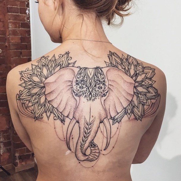 Gigantic Elephant Tattoo Womens Back