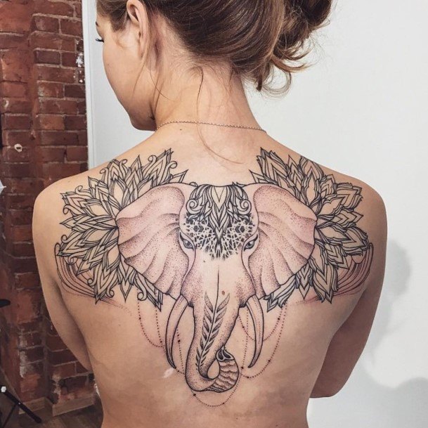 Gigantic Elephant Womens Back Tattoo