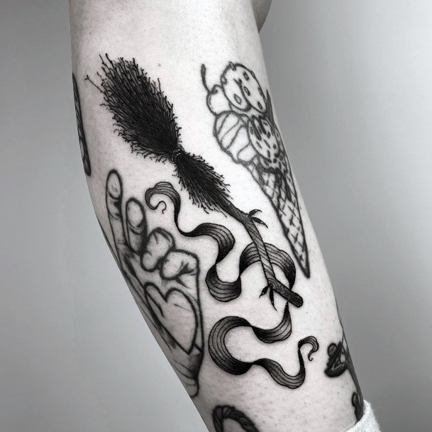 Girl Broomstick Tattoo Styles