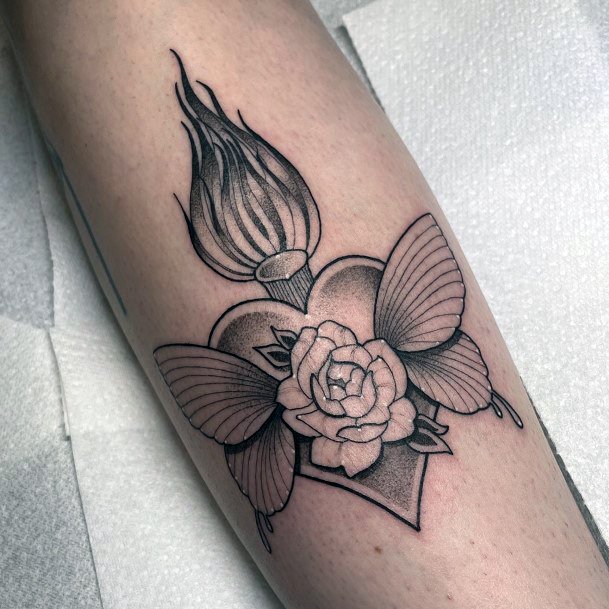 Girl Flaming Heart Tattoo Styles