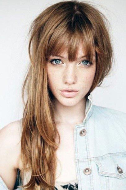 Girl Long Strawberry Blonde Hair Long Face And Bangs