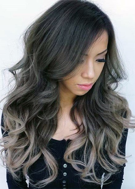 Girl Ombre Wavy Curls Dark To Light Black