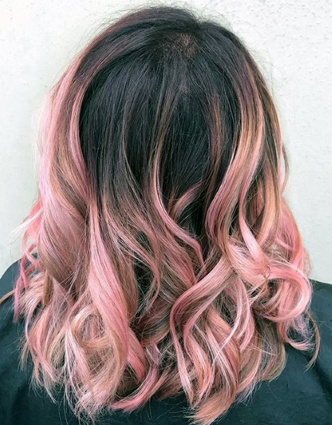 Girl With Bright Pink Ombre Dark Roots Large Thick Curls