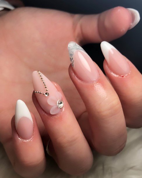 Girl With Darling Almond French Nail Design