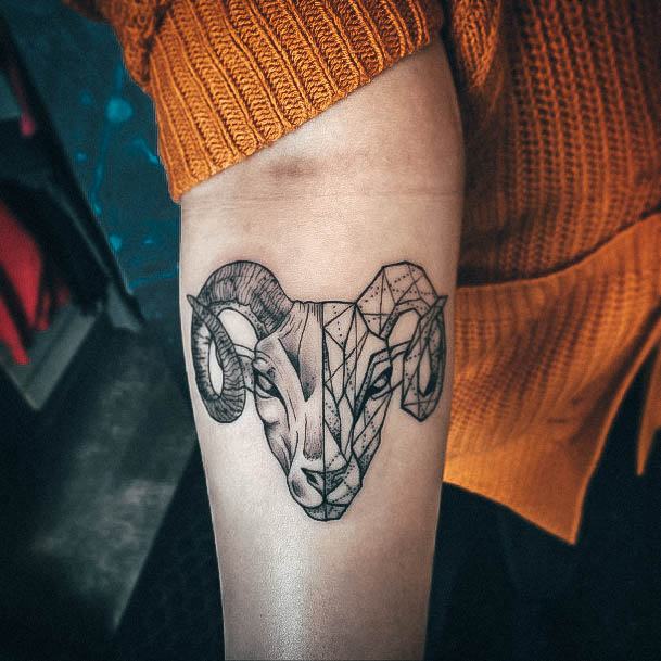 Girl With Darling Aries Tattoo Design Geometric Ram