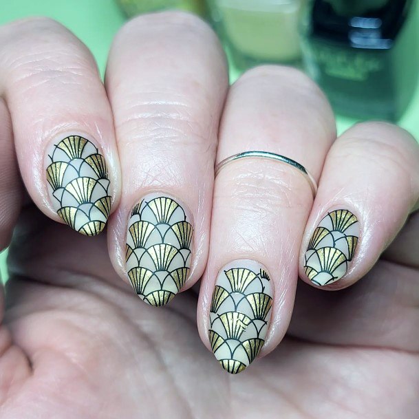 Girl With Darling Art Deco Nail Design