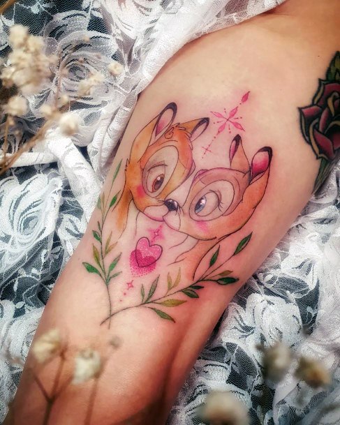 Girl With Darling Bambi Tattoo Design