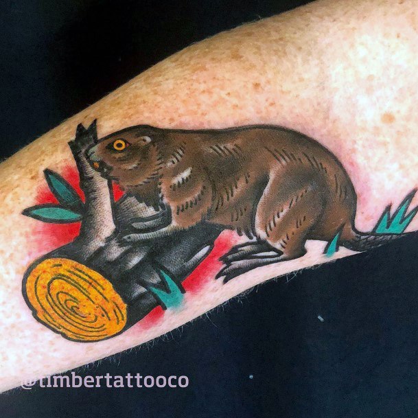 Girl With Darling Beaver Tattoo Design