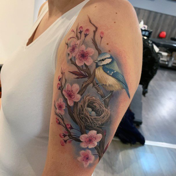 Girl With Darling Birds Nest Tattoo Design