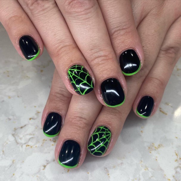 Girl With Darling Black And Green Nail Design