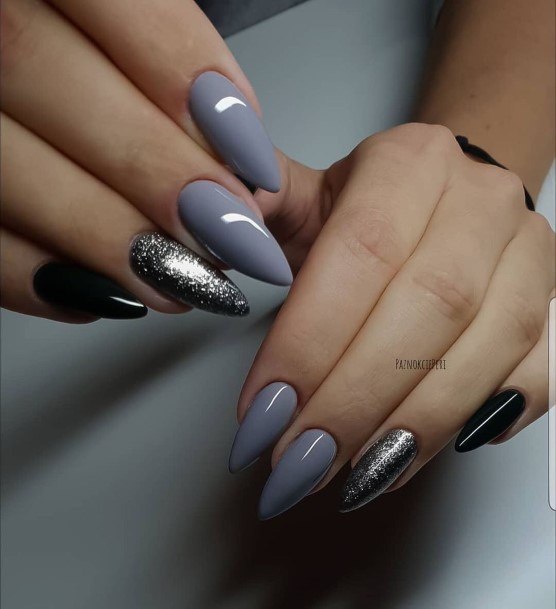 Girl With Darling Black And Grey Nail Design