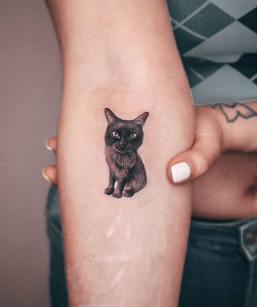 Girl With Darling Black Cat Tattoo Design