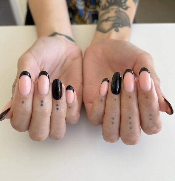 Girl With Darling Black French Tip Nail Design