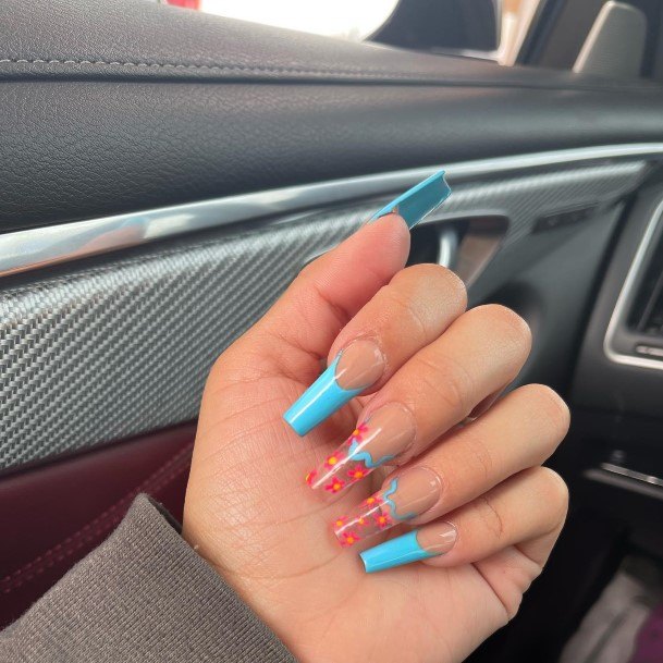 Girl With Darling Blue French Tip Nail Design