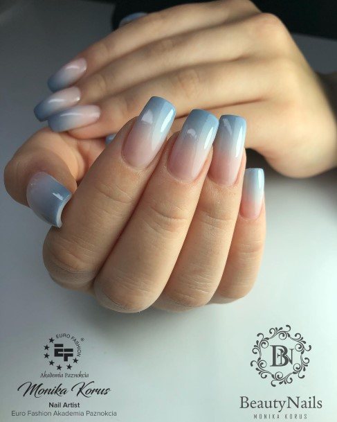 Girl With Darling Blue Ombre Nail Design