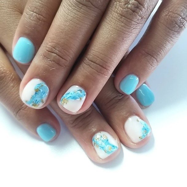 Girl With Darling Blue Short Nail Design