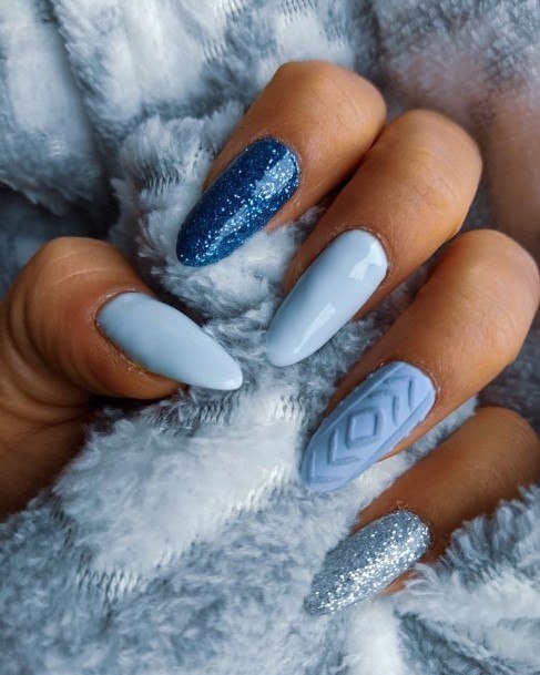 Girl With Darling Blue Winter Nail Design