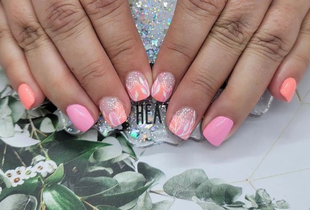 Girl With Darling Bright Coral Nail Design