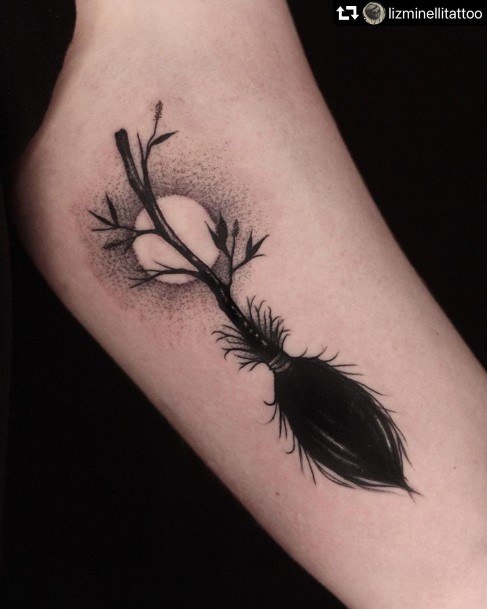 Girl With Darling Broom Tattoo Design