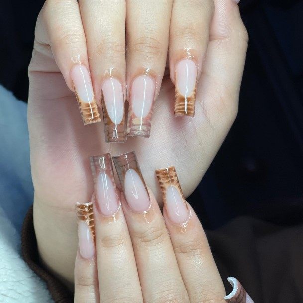 Girl With Darling Brown French Tip Nail Design