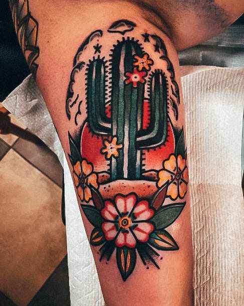 Girl With Darling Cactus Tattoo Design