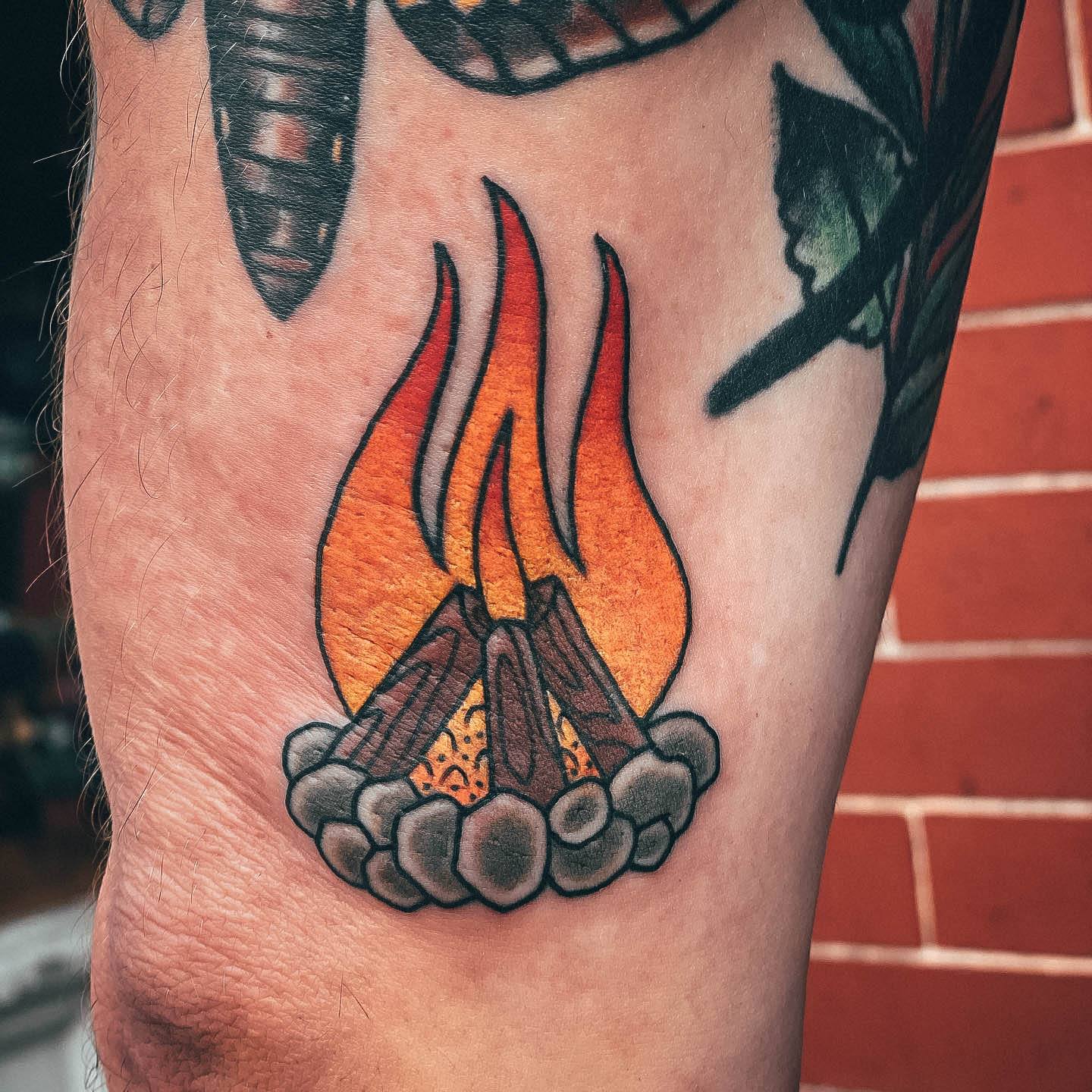 Girl With Darling Campfire Tattoo Design