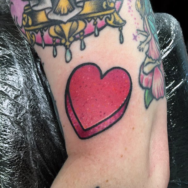 Girl With Darling Candy Heart Tattoo Design