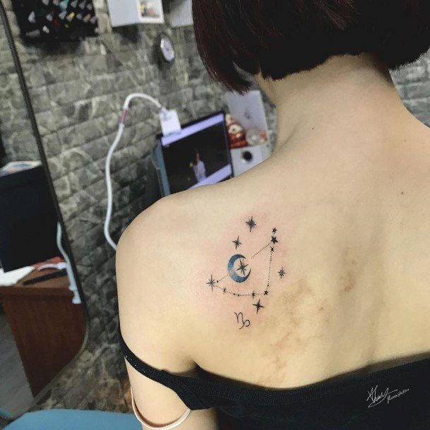 Girl With Darling Capricorn Tattoo Design