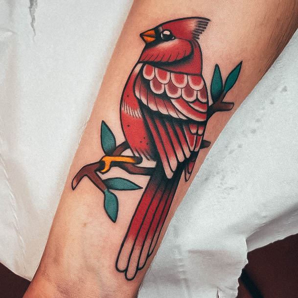 Girl With Darling Cardinal Tattoo Design