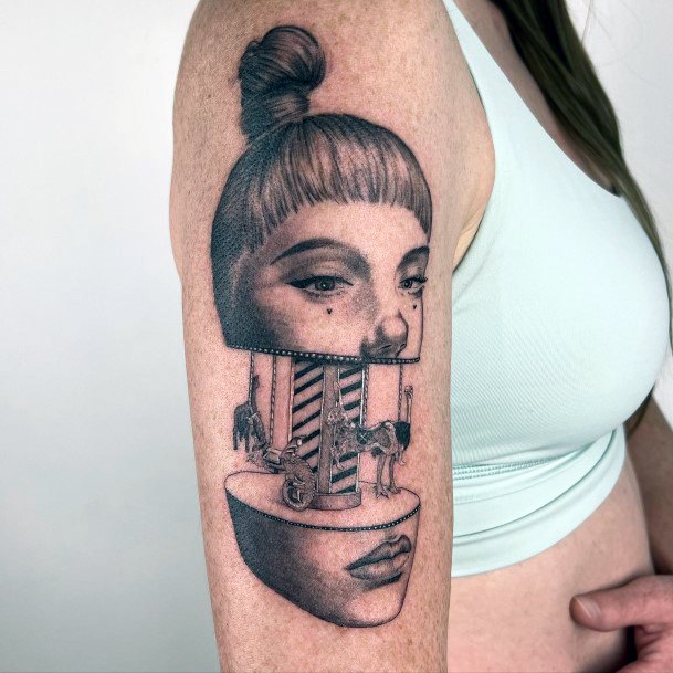 Girl With Darling Carousel Tattoo Design