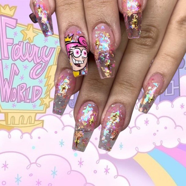 Girl With Darling Cartoon Nail Design