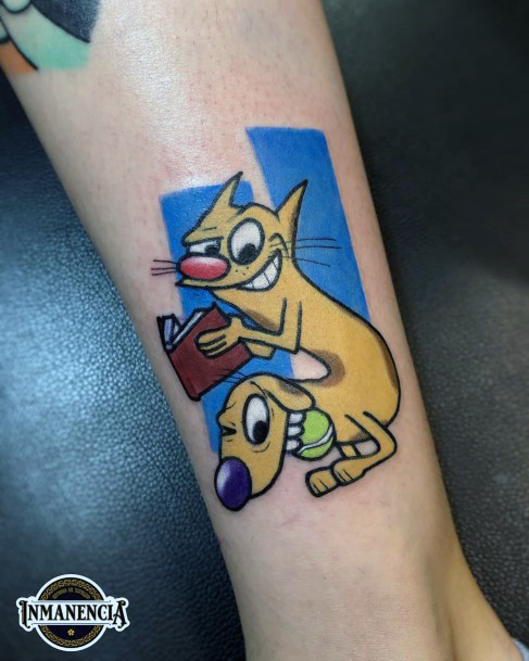 Girl With Darling Catdog Tattoo Design