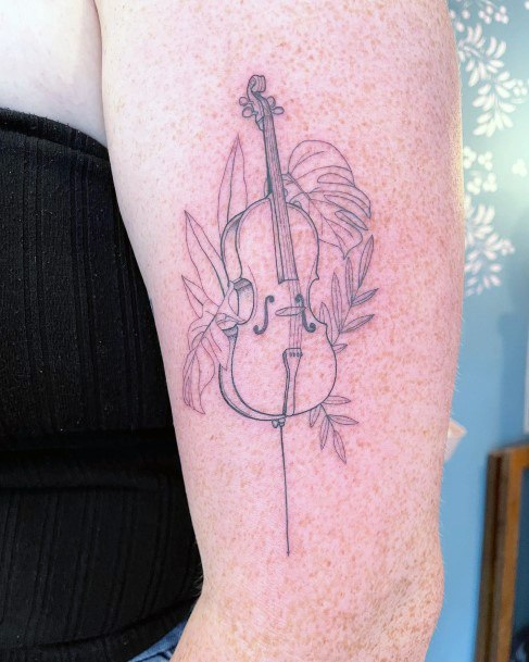 Girl With Darling Cello Tattoo Design