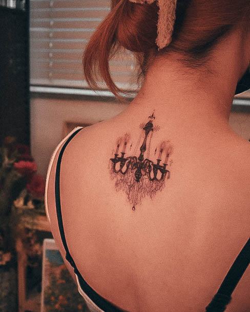 Girl With Darling Chandelier Tattoo Design