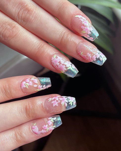 Girl With Darling Cherry Blossom Sakura Nail Design