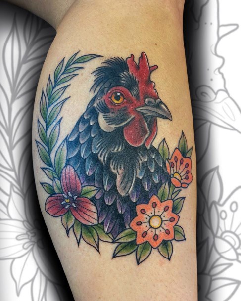 Girl With Darling Chicken Tattoo Design