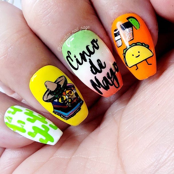 Girl With Darling Cinco De Mayo Nail Design