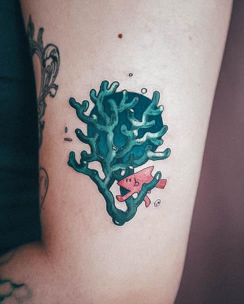 Girl With Darling Coral Tattoo Design