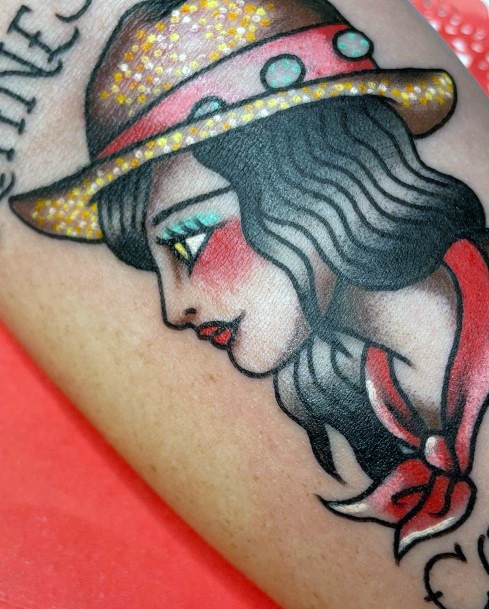 Girl With Darling Cowgirl Tattoo Design