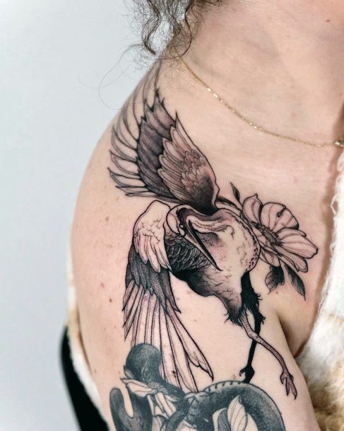 Girl With Darling Crane Tattoo Design