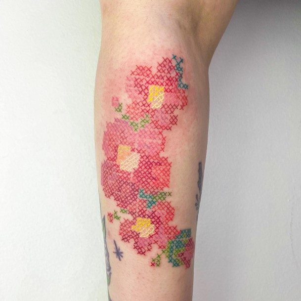 Girl With Darling Cross Stitch Tattoo Design