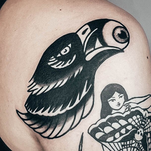 Girl With Darling Crow Tattoo Design