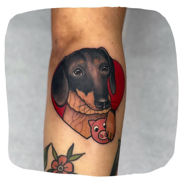 Girl With Darling Dachshund Tattoo Design