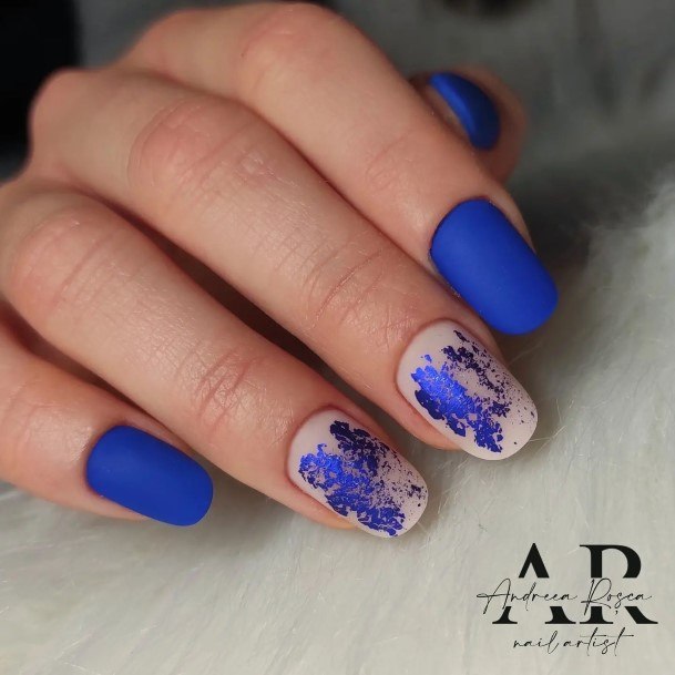 Girl With Darling Dark Blue Matte Nail Design