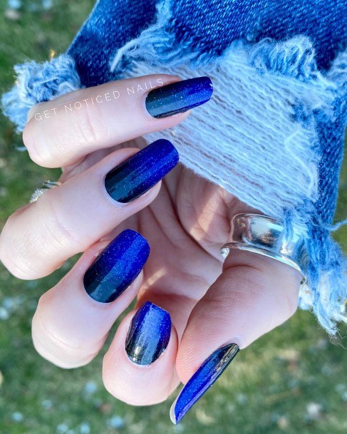 Girl With Darling Dark Blue Ombre Nail Design