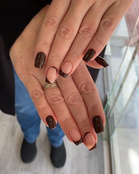 Girl With Darling Dark Brown Nail Design